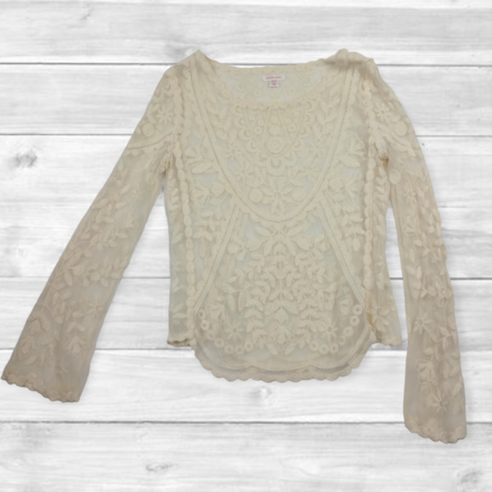 Xhilaration Women's Long Sleeve Sheer Floral‎ Lace Top- Size XS